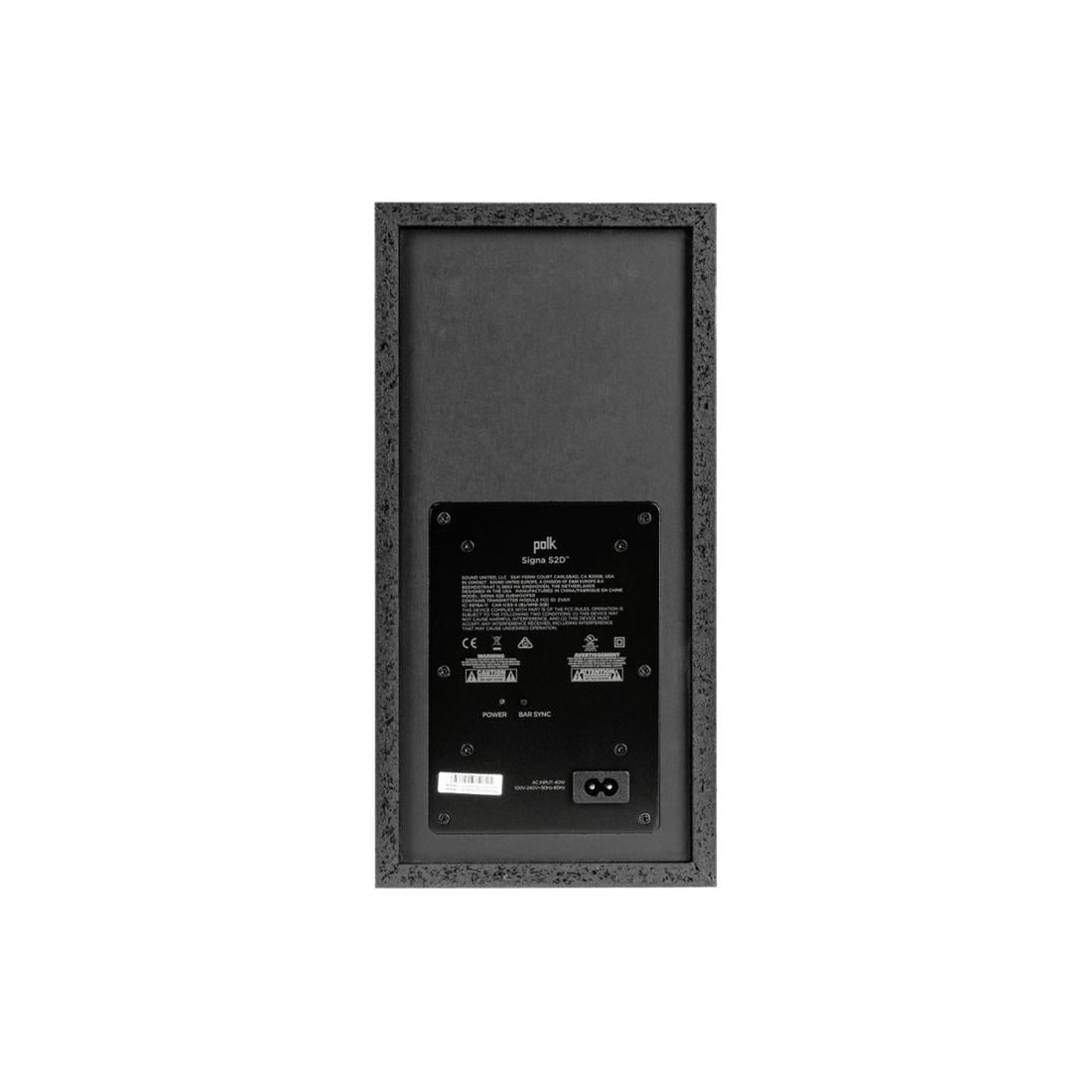 Rear panel of the Polk Signa S2D wireless subwoofer
