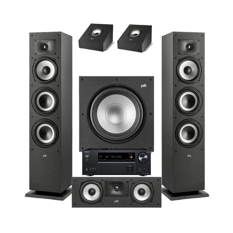 Onkyo TX-NR6100 7.2 Channel THX Certified Network A/V Receiver | Polk Audio XT60 Floor Standing Speakers – Pair | Polk Audio Monitor XT30 Center Channel | XT90 Height Speakers- Pair | Polk Audio XT12 12” Subwoofer - Bundle
