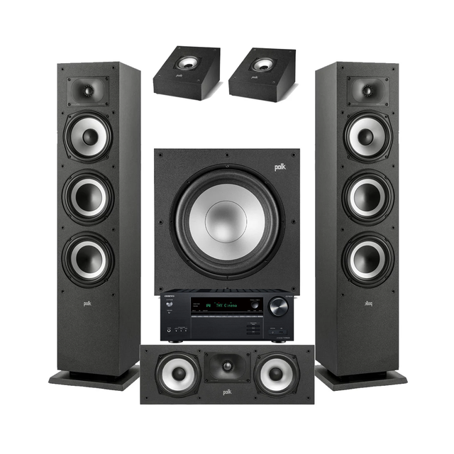 Onkyo TX-NR6100 7.2 Channel THX Certified Network A/V Receiver | Polk Audio XT60 Floor Standing Speakers – Pair | Polk Audio Monitor XT30 Center Channel | XT90 Height Speakers- Pair | Polk Audio XT12 12” Subwoofer - Bundle
