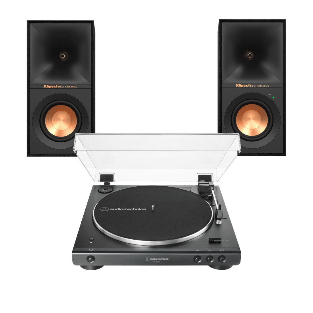 Klipsch R-40PM Powered Speakers & Audio-Technica AT-LP60XBT Bluetooth Turntable Bundle