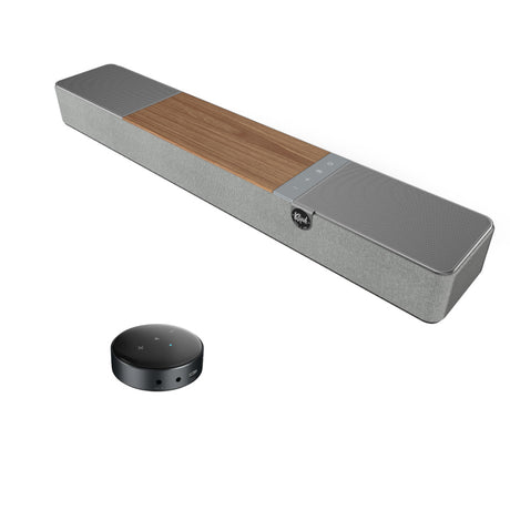 Klipsch Flexus Core 100 sound bar in Walnut/Silver finish with WiiM Mini streamer